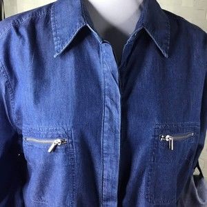 New York & Company Chambray X-LARGE  Collared Button Up Long Sleeves Top Cotton